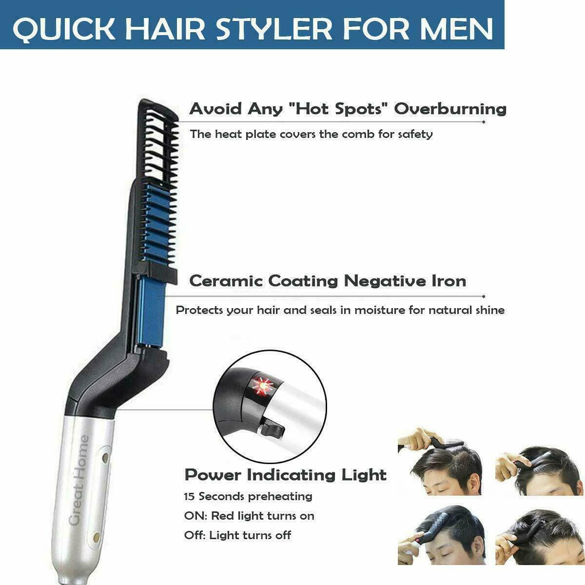 Men's Multi Functional Combing Fixed Fluffy Roll Straight Personal Care Electric Brush