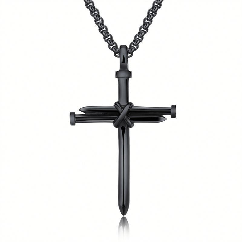 Men's Jewelry Black Gold Silver Stainless Steel Necklace Men Nail Cross Pendant-Chain