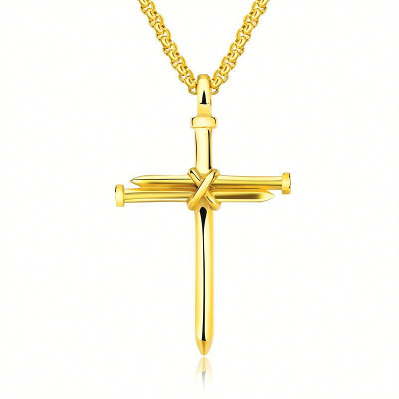 Men's Jewelry Black Gold Silver Stainless Steel Necklace Men Nail Cross Pendant-Chain