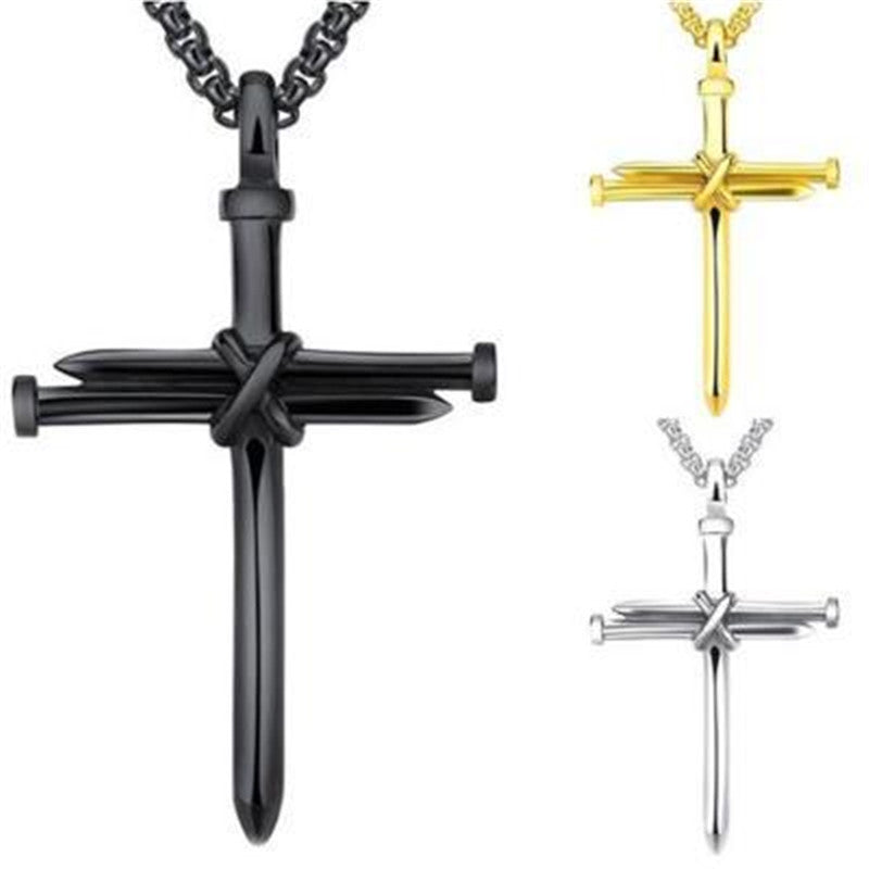 Men's Jewelry Black Gold Silver Stainless Steel Necklace Men Nail Cross Pendant-Chain