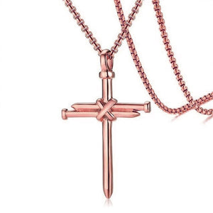 Men's Jewelry Black Gold Silver Stainless Steel Necklace Men Nail Cross Pendant-Chain