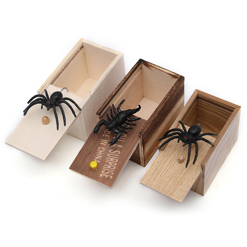 Trick Spider Funny Scare Wooden Box Quality Prank Wooden Scare Box