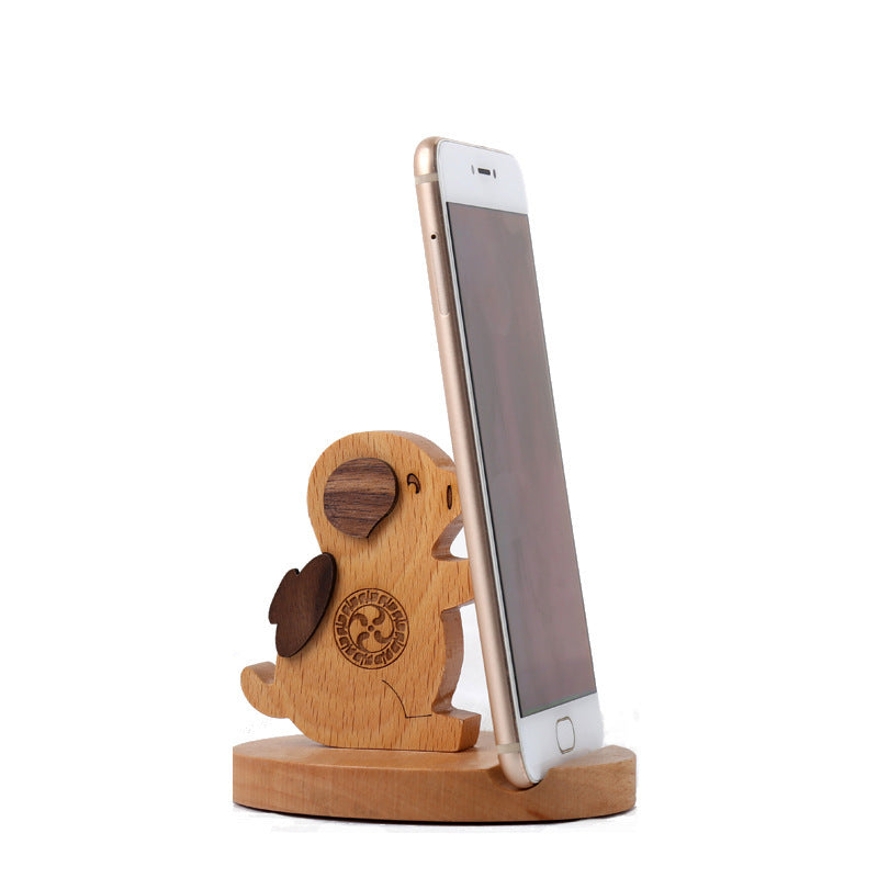 Creativity Animal Cat/Elephant/Kungfu Shaped Solid Wood Mobile Phone Holder