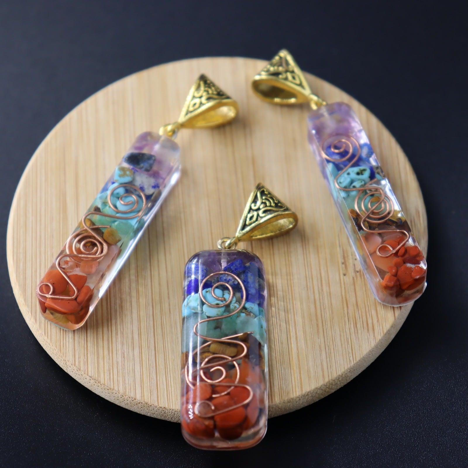 Natural Colorful Crushed Stone Quartz Necklace Resin Wrapped Pendant