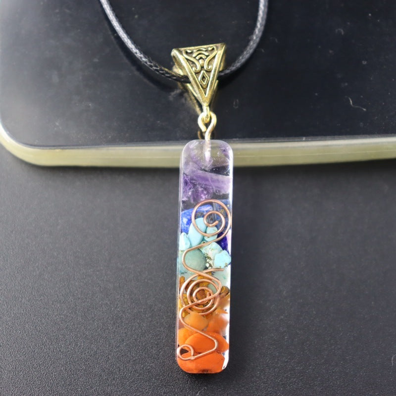 Natural Colorful Crushed Stone Quartz Necklace Resin Wrapped Pendant