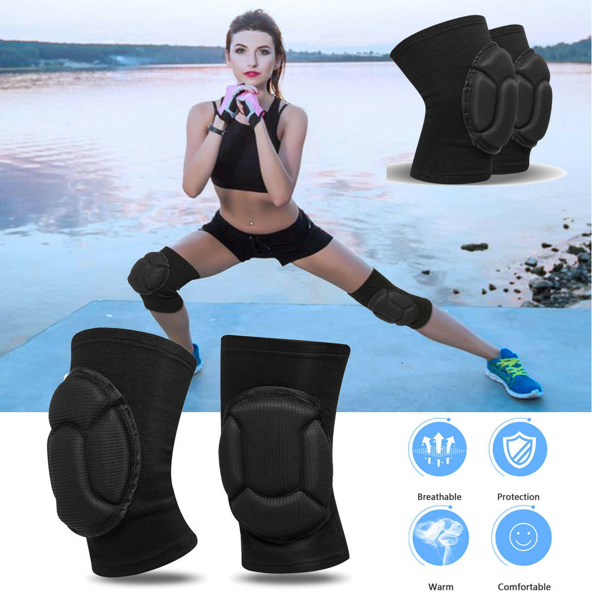 2 x Professional Knee Pads Leg Protector Men Elastic Knee Pads