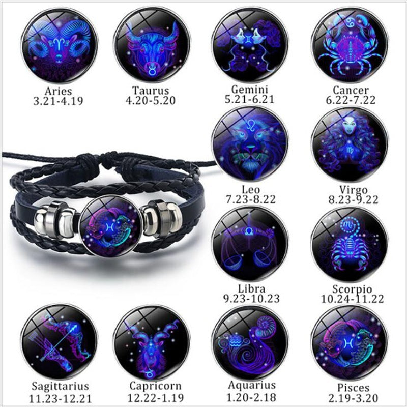 12 Zodiac Signs Constellation Charm Luminous Bracelet