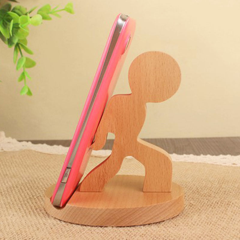 Creativity Animal Cat/Elephant/Kungfu Shaped Solid Wood Mobile Phone Holder