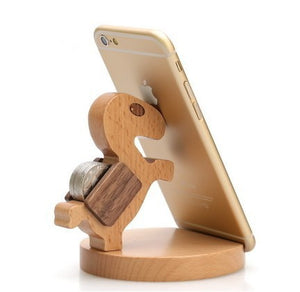 Creativity Animal Cat/Elephant/Kungfu Shaped Solid Wood Mobile Phone Holder