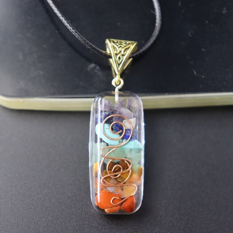 Natural Colorful Crushed Stone Quartz Necklace Resin Wrapped Pendant