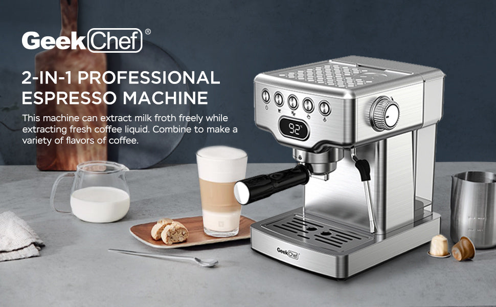 Geek Chef 20 Bar Espresso Machine with 1.8L Water Tank