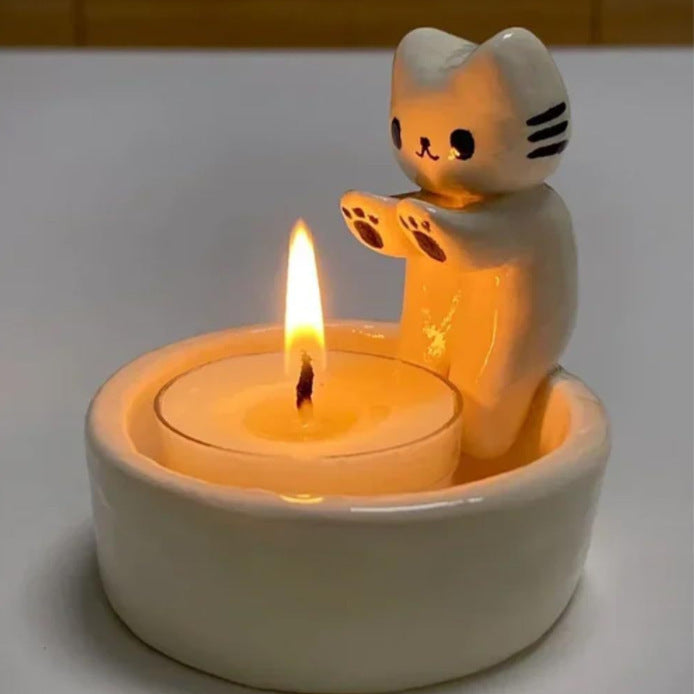 Kitten Candle Holder Warming Its Paws Cute Scented Light Holder