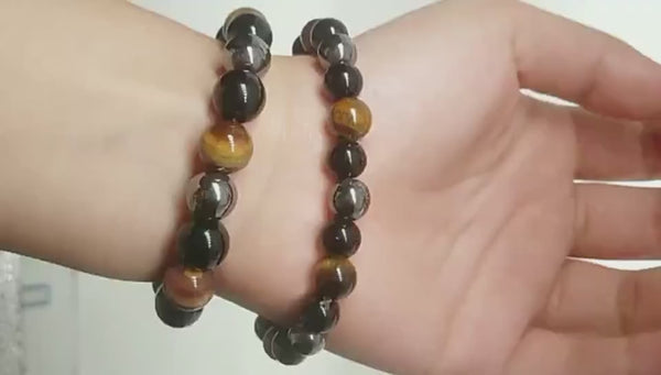 Triple Protection 8mm Beads Tiger Eye Bracelet